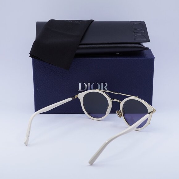 Dior DIORBLACKSUIT R7U 95H6 Sunglasses Ivory Round Frame, Green Mirror Lenses - Picture 11 of 11